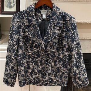 Chico’s Navy & Cream Floral Jacquard Blazer - Size 2 (US Large/12) whimsigoth